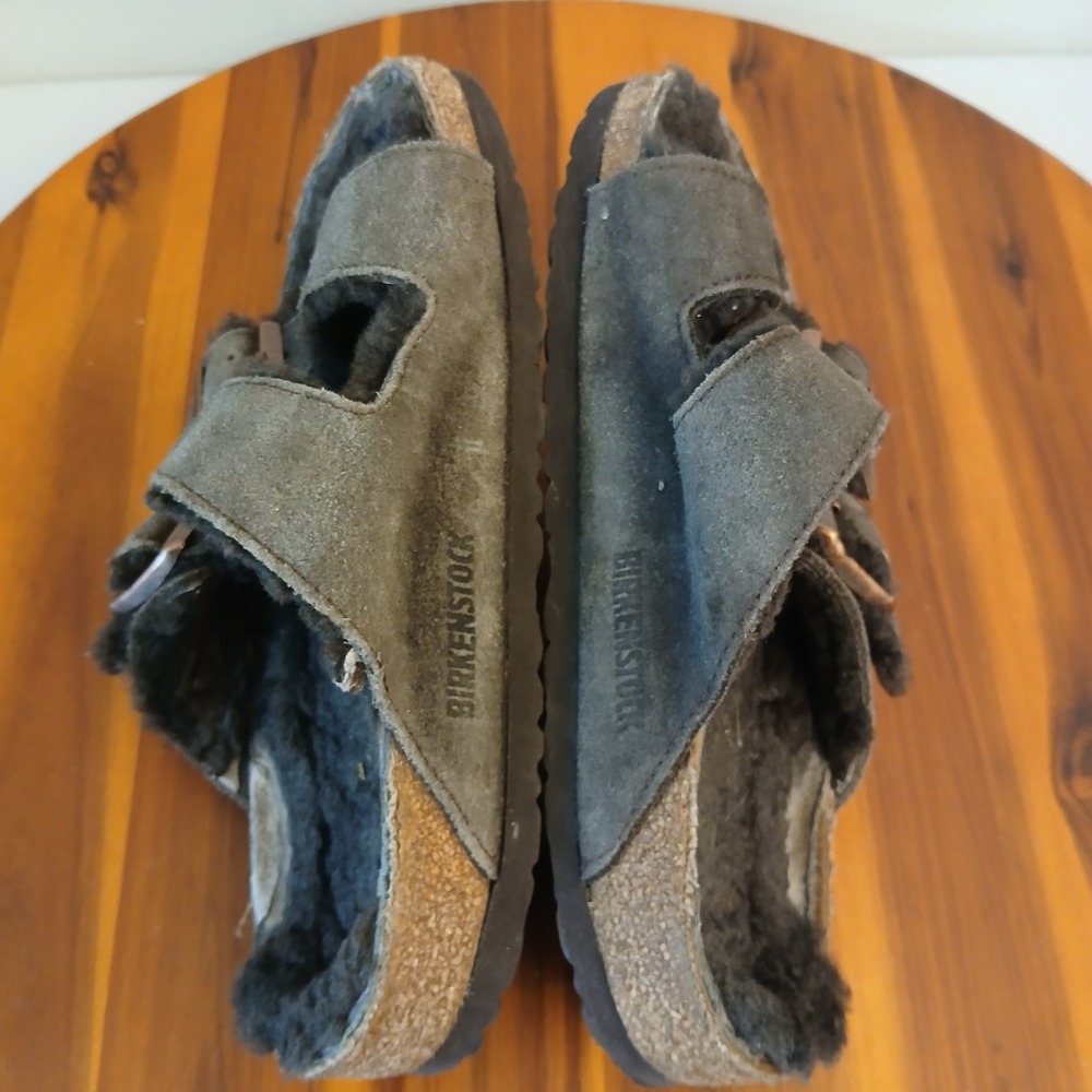 Birkenstock Arizona Sandals Mens 36 Black Shearling Lined Suede Two Strap Slide - Picture 6 of 8